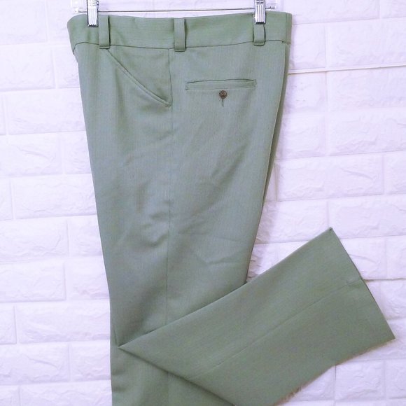 Vintage 70s Haband Dbl-Knit Polyester Disco Pants -S(31) Mod Retro Leisure Sage - Picture 1 of 10